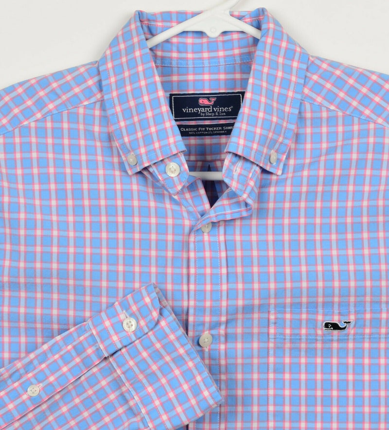 Vineyard Vines Men's XS Tucker Shirt Cotton Spandex Pink Blue Plaid Whale Shirt