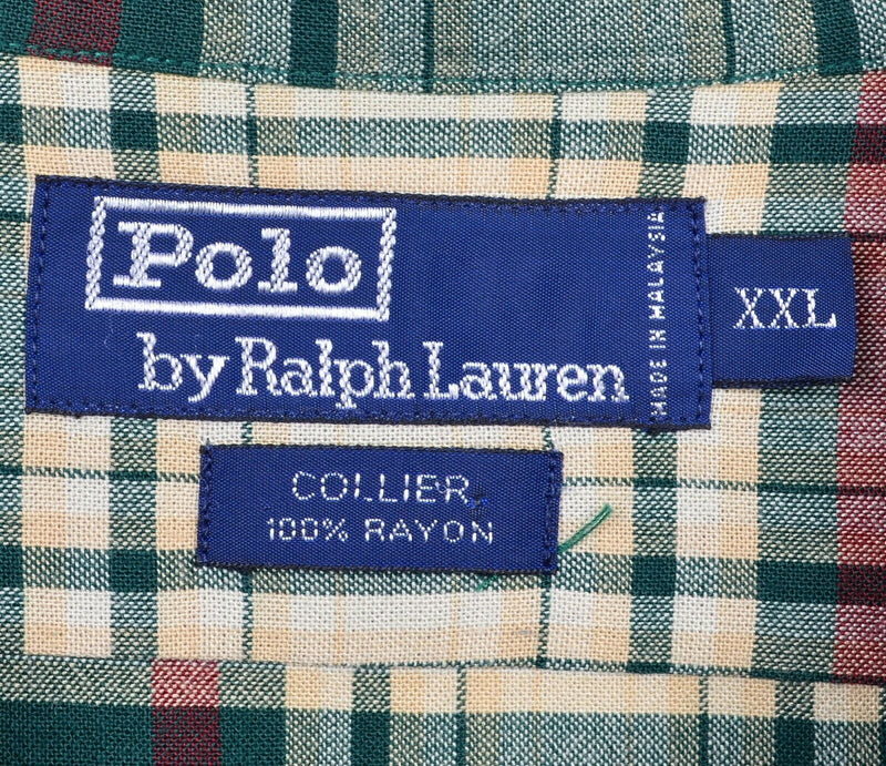 Polo Ralph Lauren Men's 2XL 100% Rayon "Collier" Green Plaid Button-Front Shirt