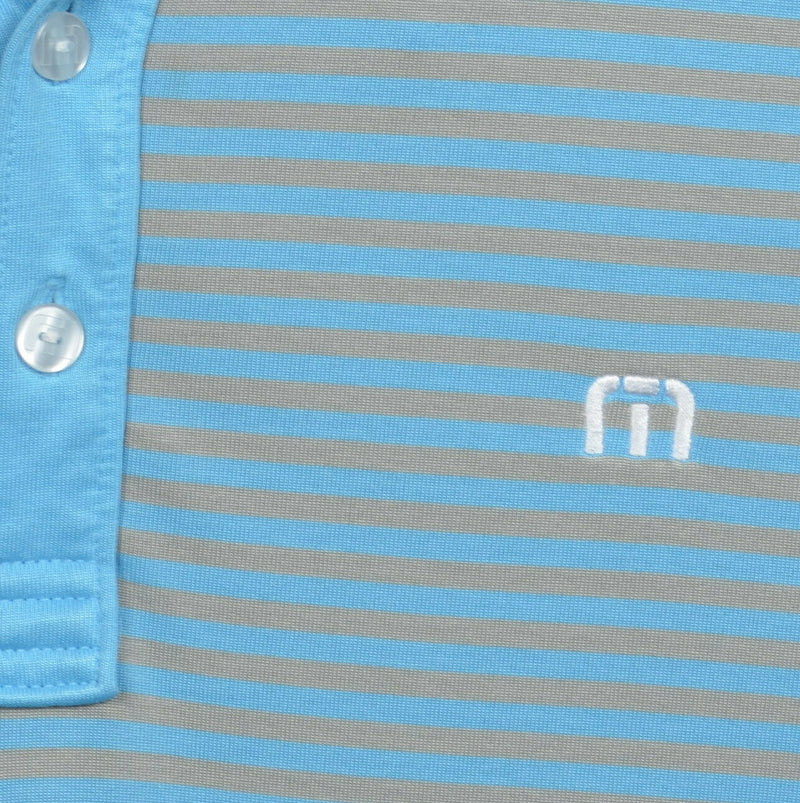 Travis Mathew Men's Large Blue Gray Striped Pima Cotton Poly Golf Polo Shirt