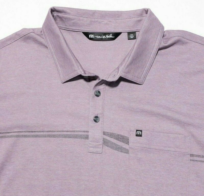 Travis Mathew Golf Polo 2XL Men's Purple Striped Pocket Pima Cotton Blend