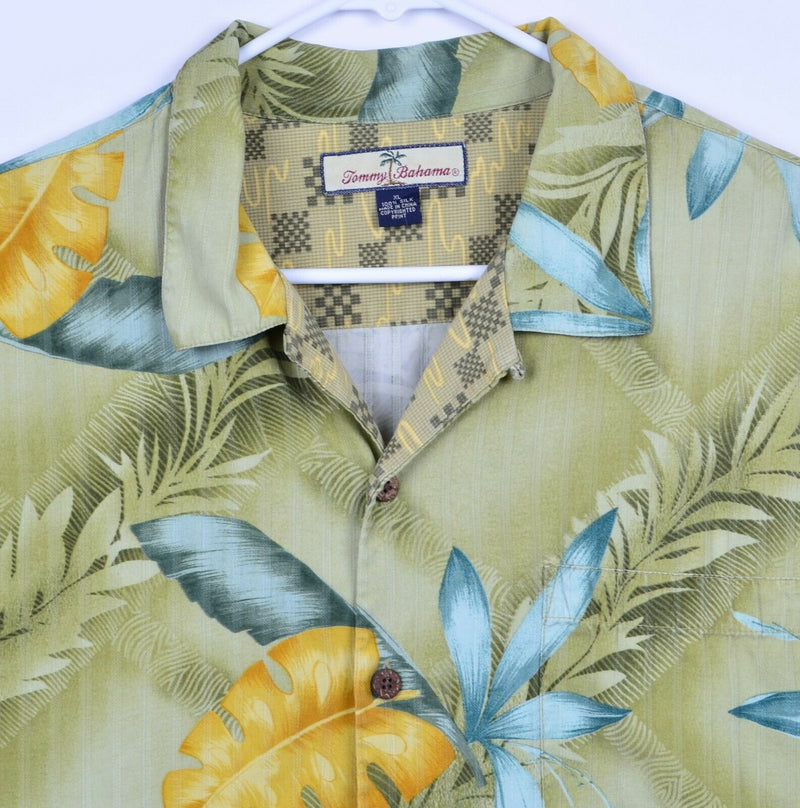 Tommy Bahama Men's Sz XL 100% Silk Floral Green Hawaiian Aloha Camp Shirt