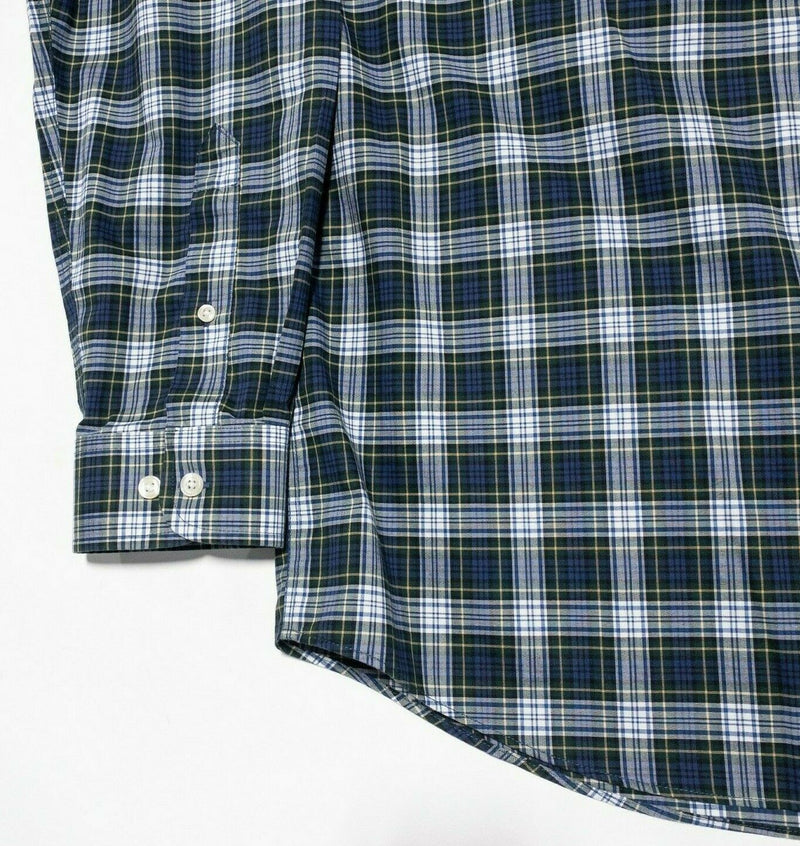 L.L. Bean Wrinkle-Free Button-Down Shirt Navy Blue Glen Check Plaid Men's Large