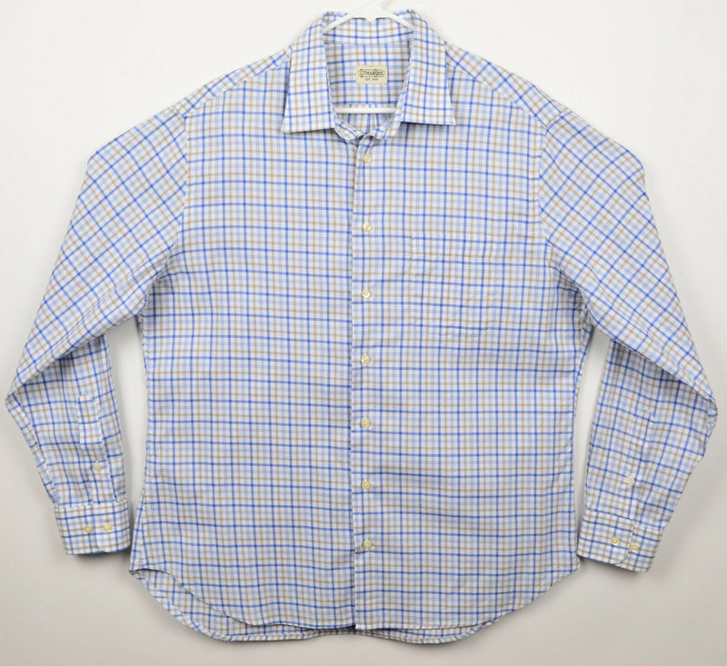 Gitman Bros. Men's Sz XL Blue White Brown Plaid Long Sleeve Made in USA Shirt