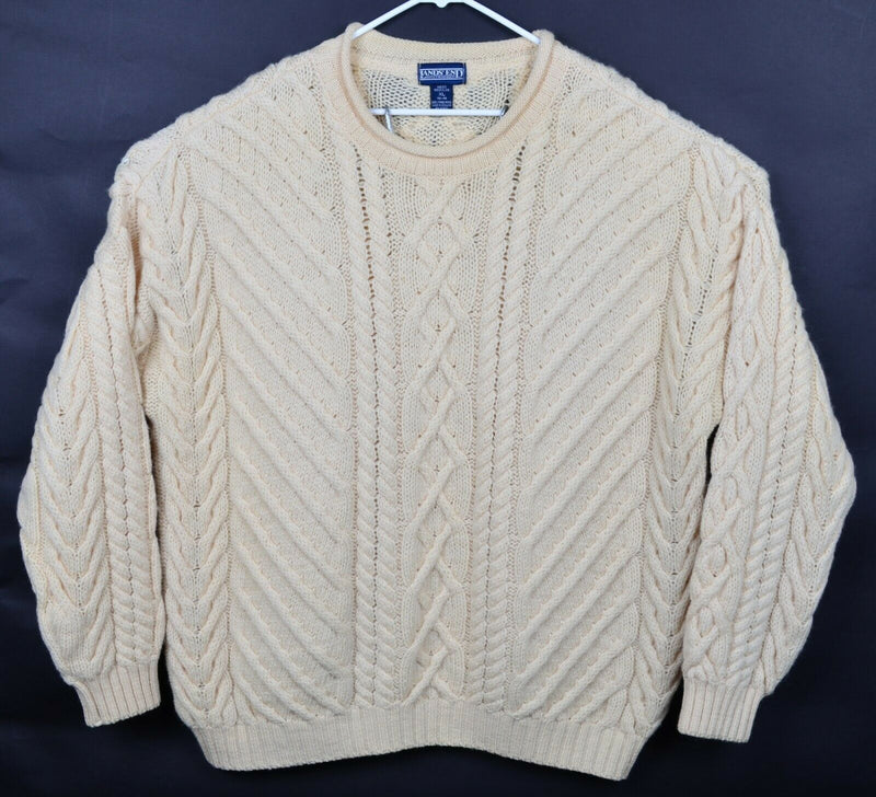 Vintage Lands End Men's XL 100% Wool Irish Fisherman England Cable-Knit Sweater