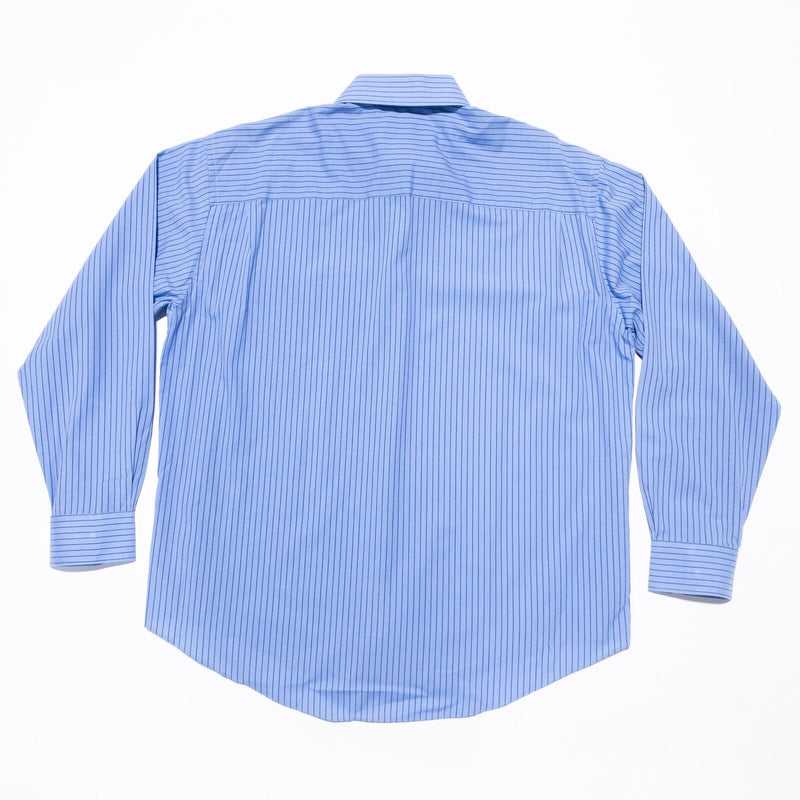 Yves Saint Laurent Dress Shirt Men's 16.5-34 Large Vintage 80s Blue Striped YSL