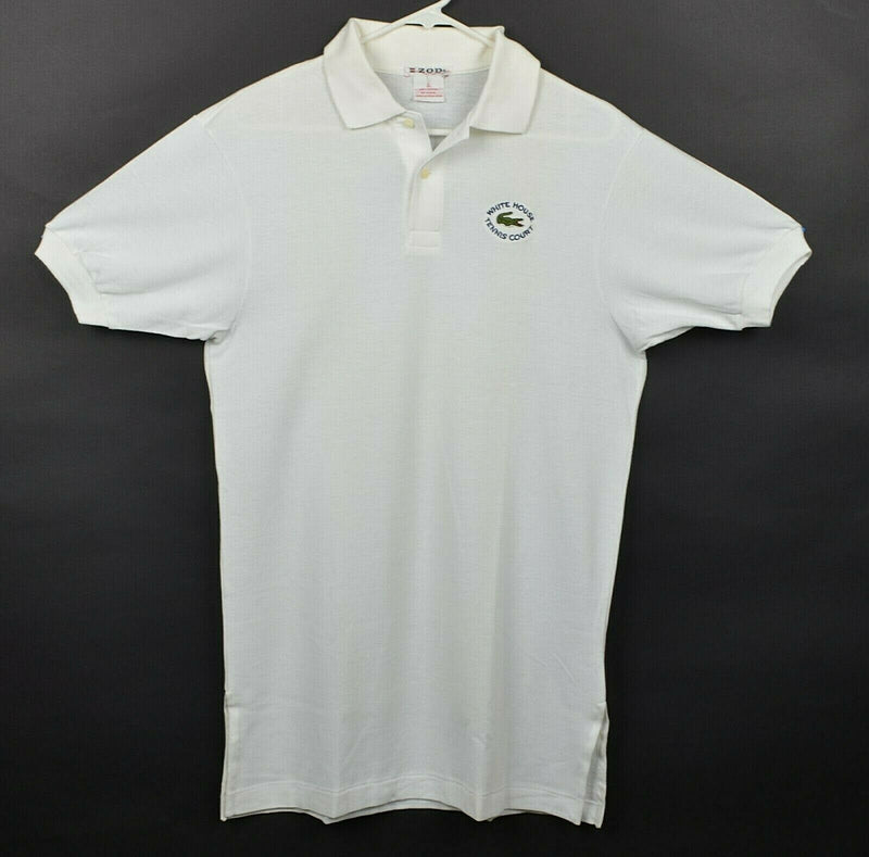 Vtg 80s White House Tennis Court Men's Sz Large Izod Lacoste White Polo Shirt