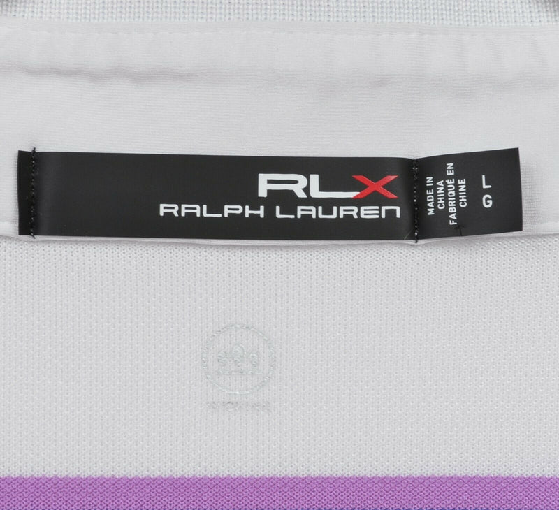 RLX Ralph Lauren Men's Large Wicking Purple White Striped Golf Polo Shirt