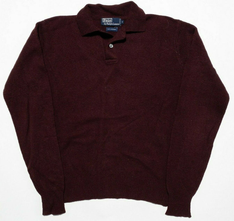 Polo Ralph Lauren Men's Medium 100% Lambswool Maroon Red Collared Sweater