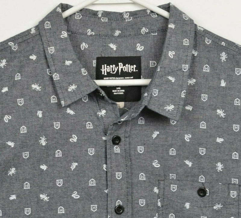 Harry Potter Men's 2XL Gryffindor Slytherin Logo Gray Button-Front Shirt
