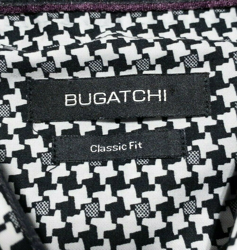 BUGATCHI Flip Cuff Black White Geometric Monochrome Shirt Men's 2XL?