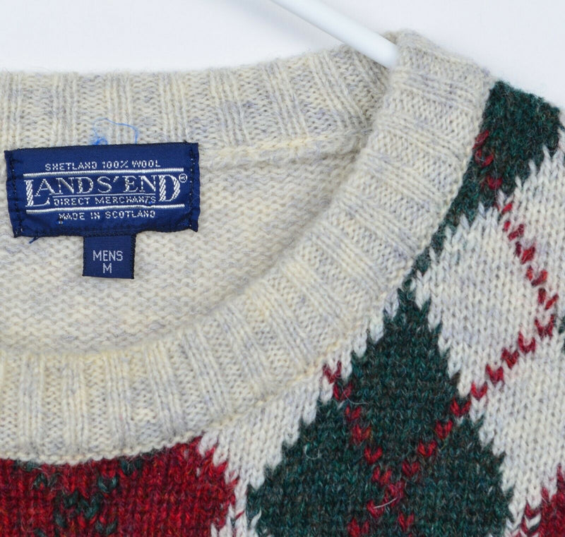 Vtg Lands' End Men's Sz Medium 100% Shetland Wool Argyle Sweater