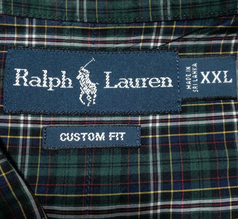 Polo Ralph Lauren Shirt Men's 2XL Button-Down Dark Green Tartan Plaid Pony