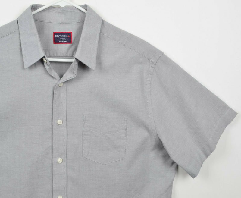 UNTUCKit Men's Sz Large Gray Button-Front Pocket Short Sleeve Shirt