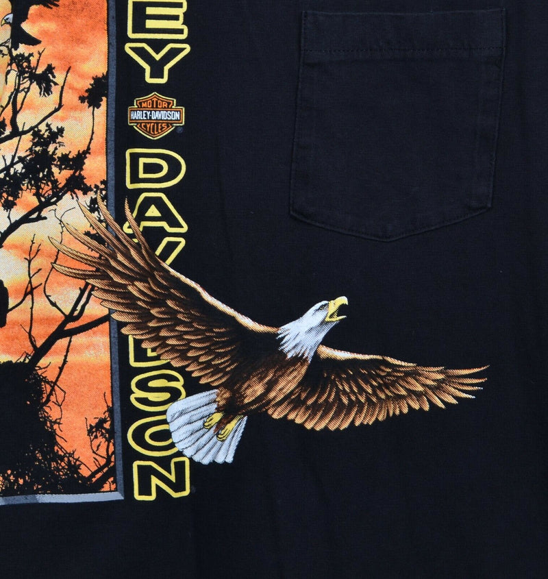 Vintage 1992 Harley-Davidson Men's Large Eagle Sunset Black Biker Pocket T-Shirt