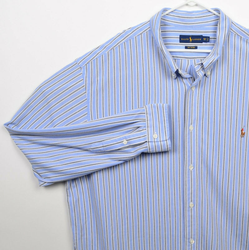 Polo Ralph Lauren Men 4XLT (4XL Tall) Knit Oxford Blue Striped Button-Down Shirt