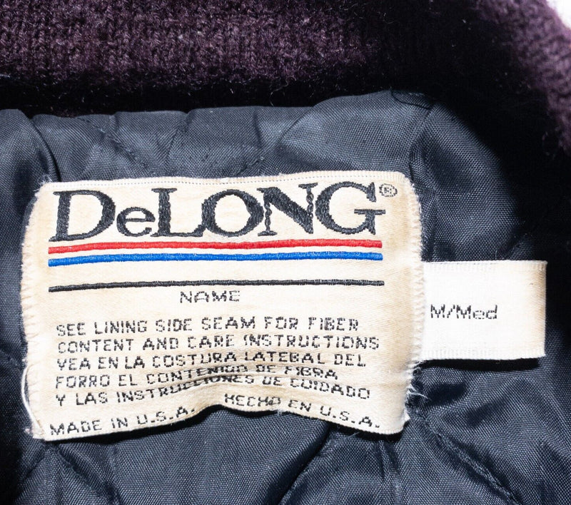 Vintage DeLong Varsity Jacket Adult Medium Letterman Maroon Gold Wool Knit Snap