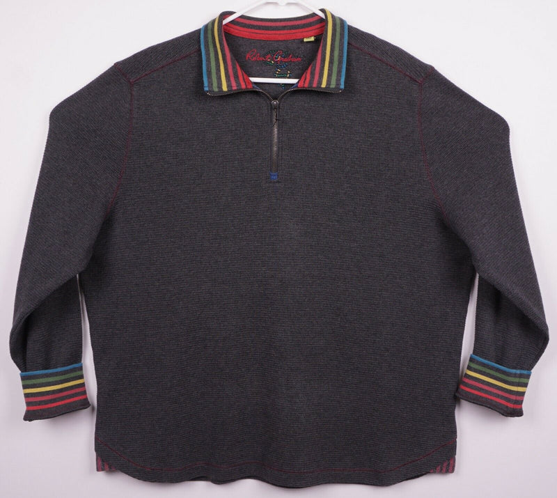 Robert Graham Men’s Sz 2XL Classic Fit Rainbow Flip Cuff Gray 1/4 Zip Sweater