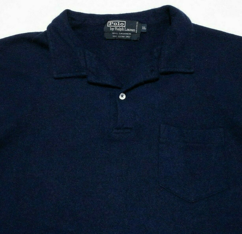 Polo Ralph Lauren 100% Cashmere Navy Blue Collared Polo Shirt Men's XL