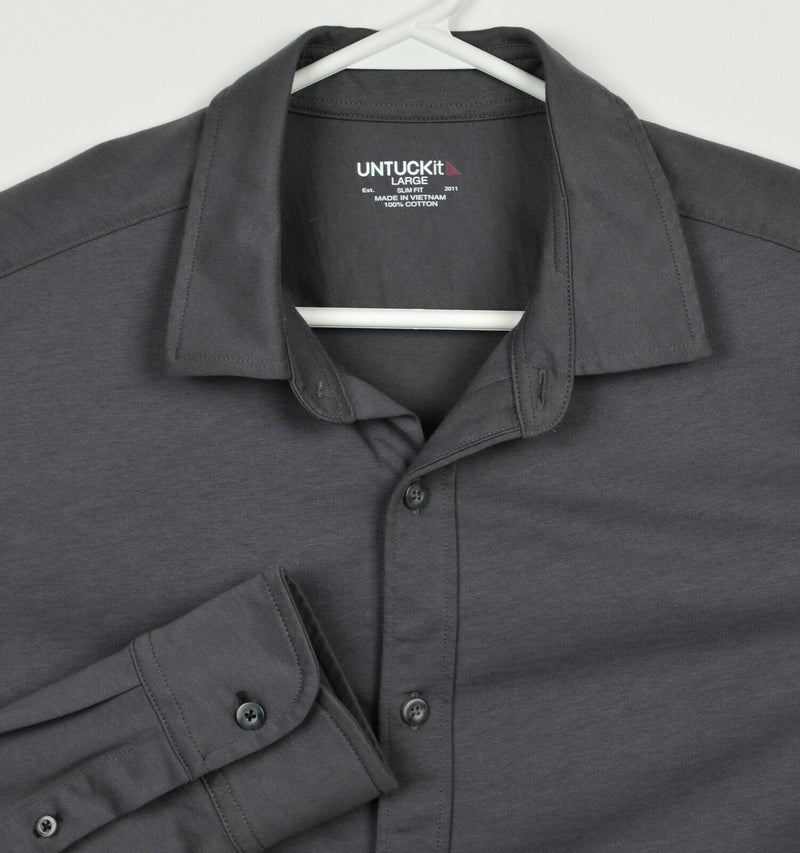 UNTUCKit Men’s Large Slim Fit Solid Gray Long Sleeve Button-Front Shirt