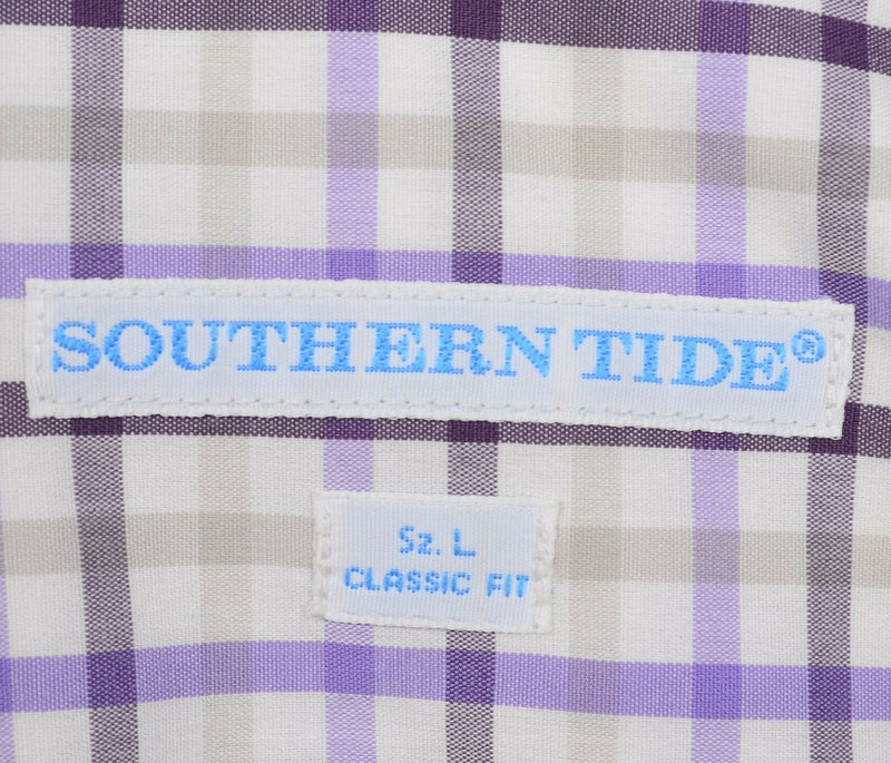 Southern Tide Men Large Classic Fit Purple Check Skipjack Logo Button-Down Shirt