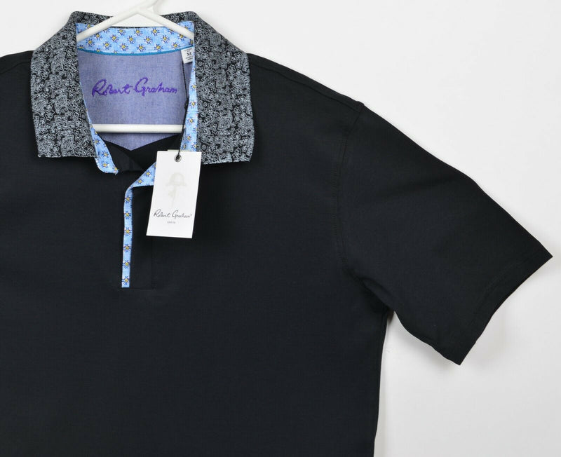 Robert Graham Men's Medium Classic Fit Black Geometric Trim Jansen Polo Shirt