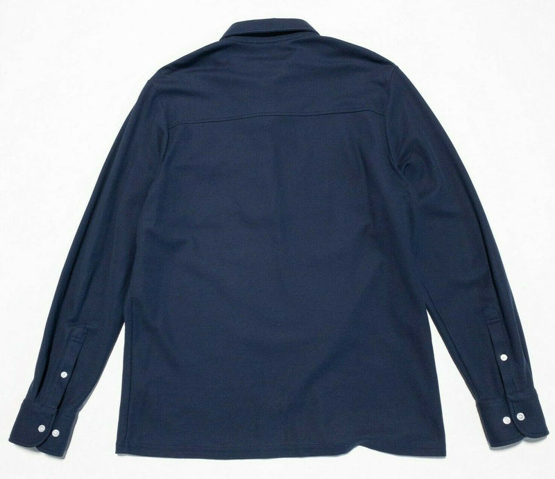 Criquet Long Sleeve Polo Shirt Pocket Solid Navy Blue Collared Men's Large