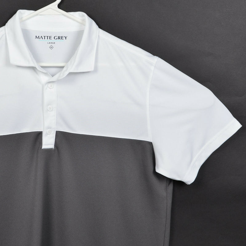 Matte Grey Men's Large White Gray Two-Tone Colorblock Wicking Golf Polo Shirt