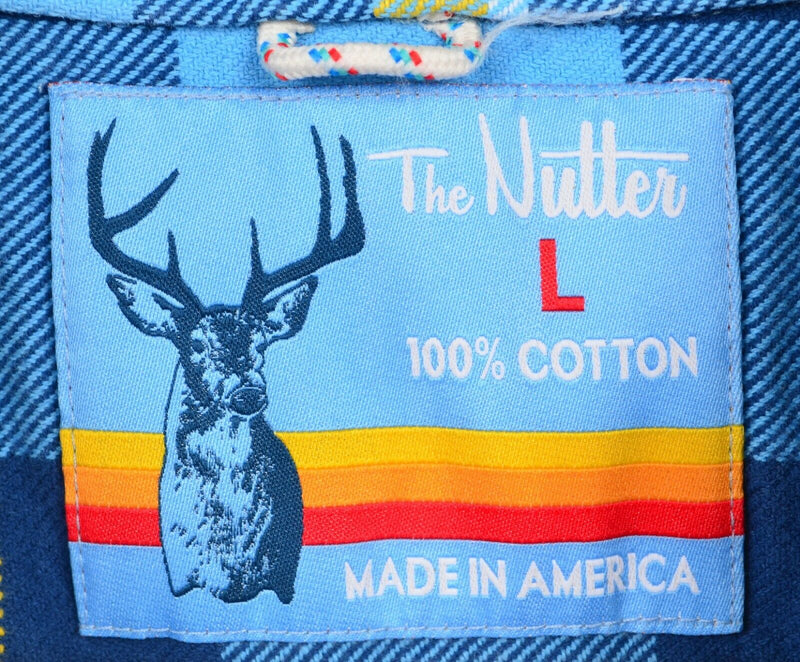 Chubbies The Nutter Men's Large Blue Plaid Flannel USA Made Button-Down Shirt