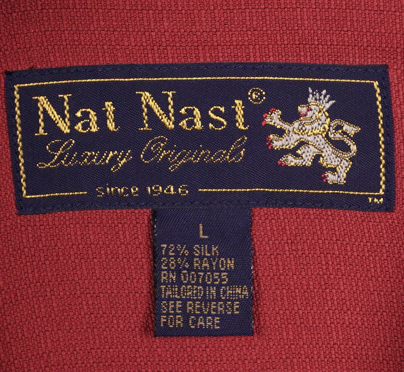 Nat Nast Men's Large Silk Blend Solid Red/Orange Hawaiian Bowling Retro Shirt