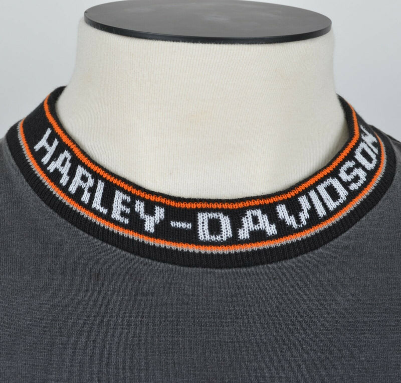 Vintage 1992 Harley-Davidson Men's Large Spell Out Collar Outline Logo T-Shirt