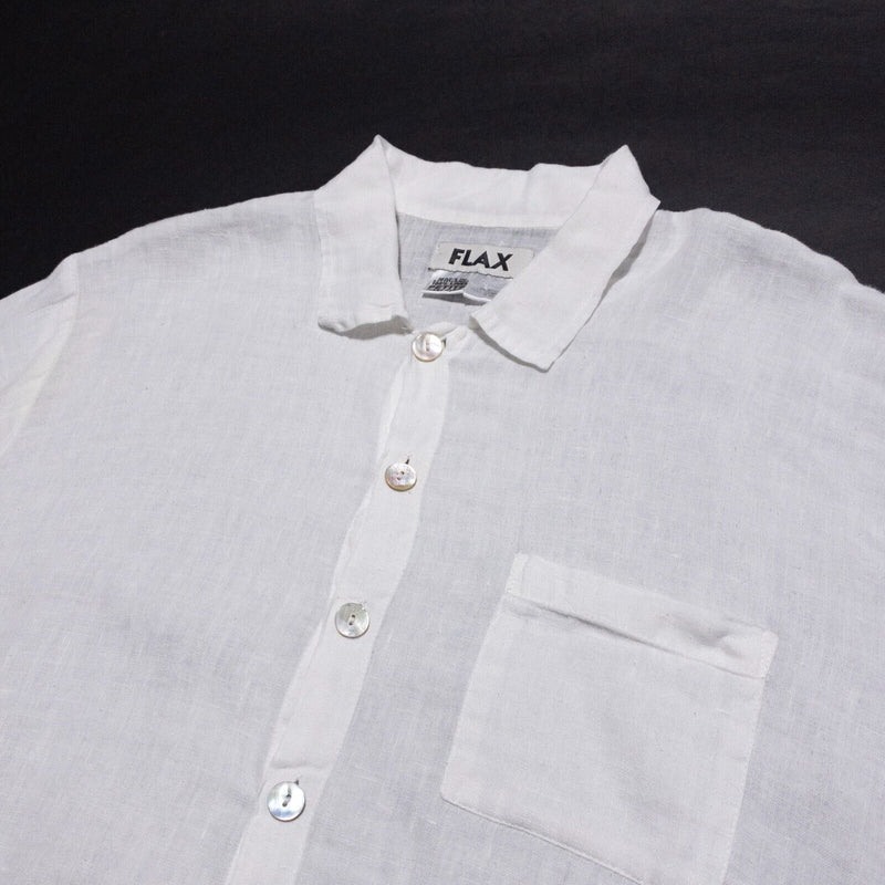 Flax Linen Shirt Fits Men's M/L Jeanne Engelhart Solid White Button-Front Stains