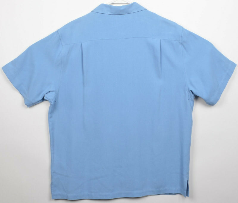 Nat Nast Men's Medium American Fit 100% Silk Blue Panel Striped Bowling Shirt