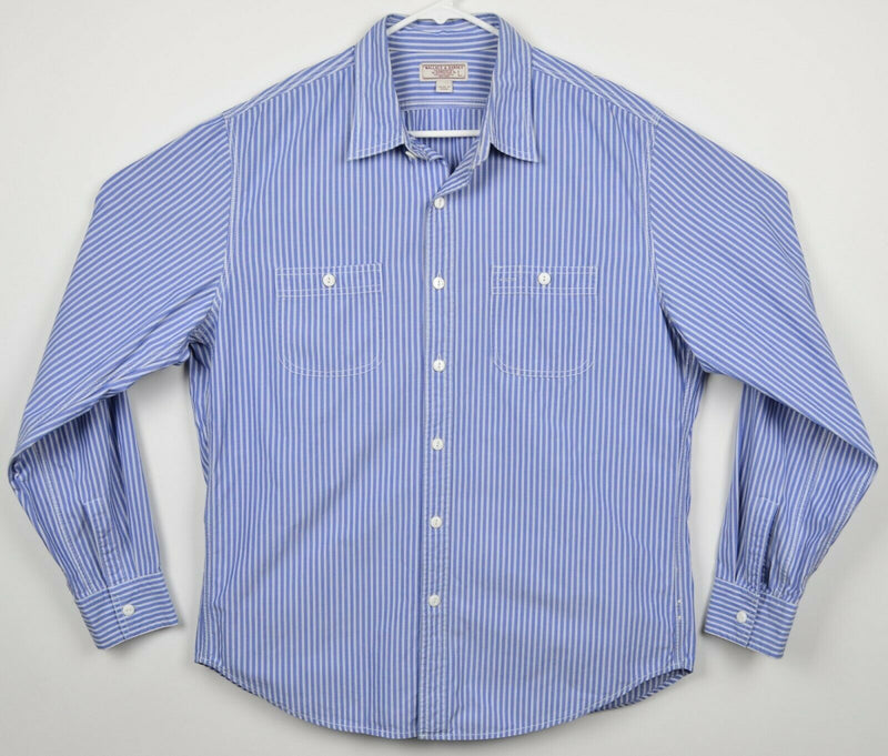 Wallace & Barnes Men's Sz Large Blue White Striped J. Crew Button-Front Shirt