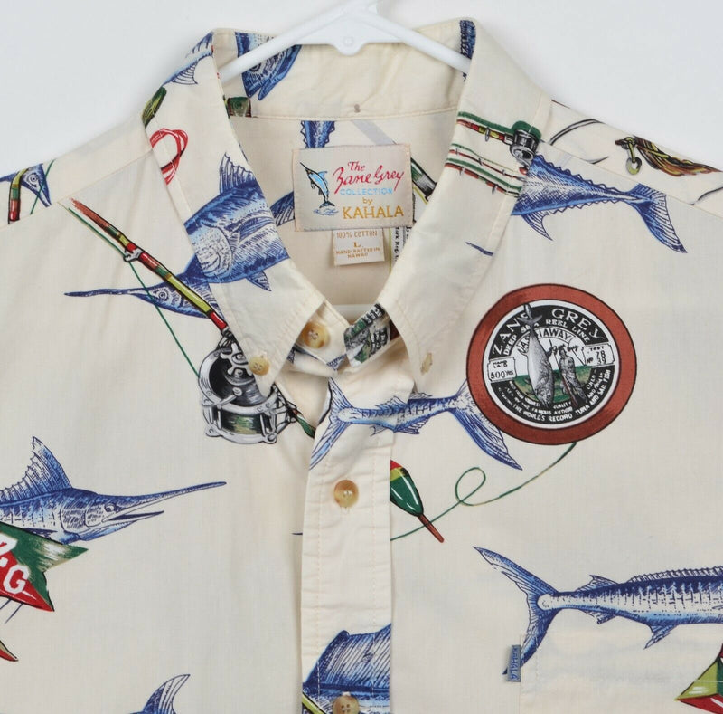 Kahala Men's Sz Large Zane Grey Collection Fishing Swordfish Hawaiian Shirt