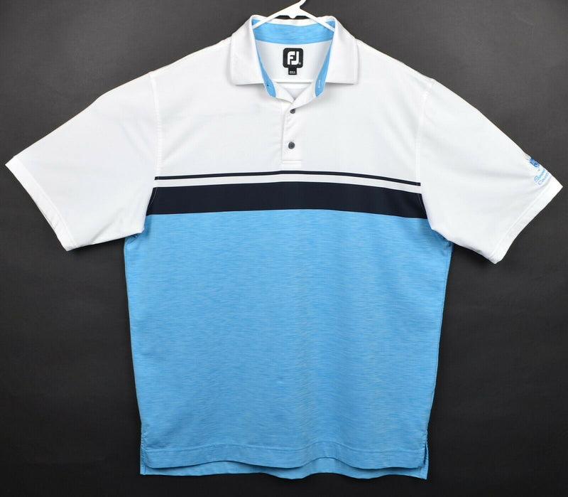 FootJoy Men's Sz XL White Heather Blue Colorblock FJ Performance Golf Polo Shirt