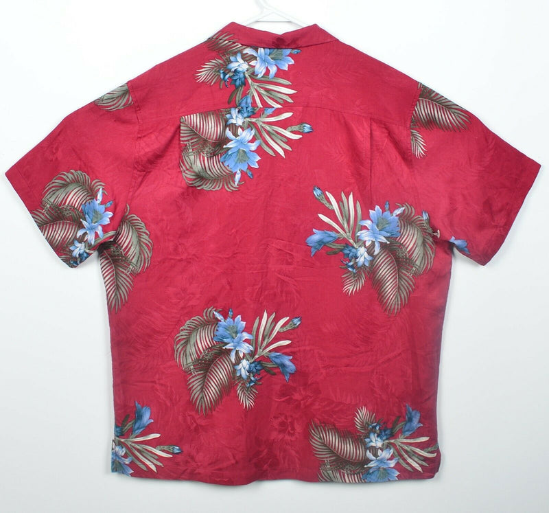 Tommy Bahama Men's Large 100% Silk Red Floral 25 Years Hawaiian Aloha Shirt