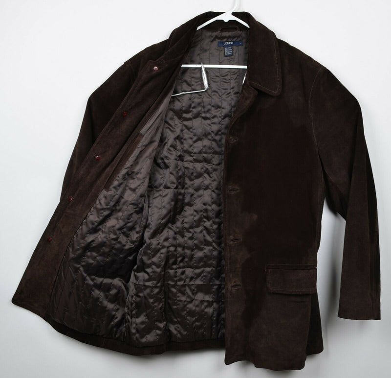 J. Crew Men's Sz Large Brown Suede 100% Leather Lined Button-Front Jacket DAMAGE
