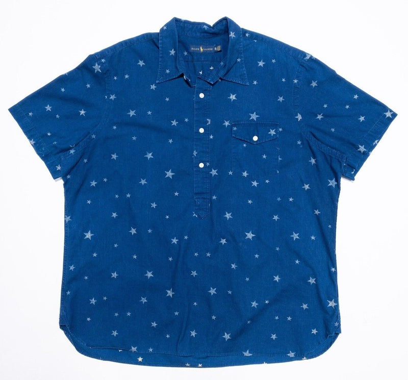 Polo Ralph Lauren XXL Men's Shirt Half Button-Front Blue Stars Print 2XL