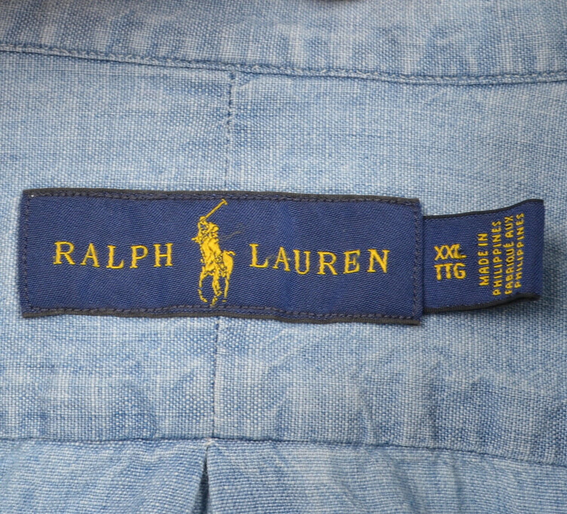 Polo Ralph Lauren Men's Sz 2XL Embroidered USA Flag Denim Chambray Shirt