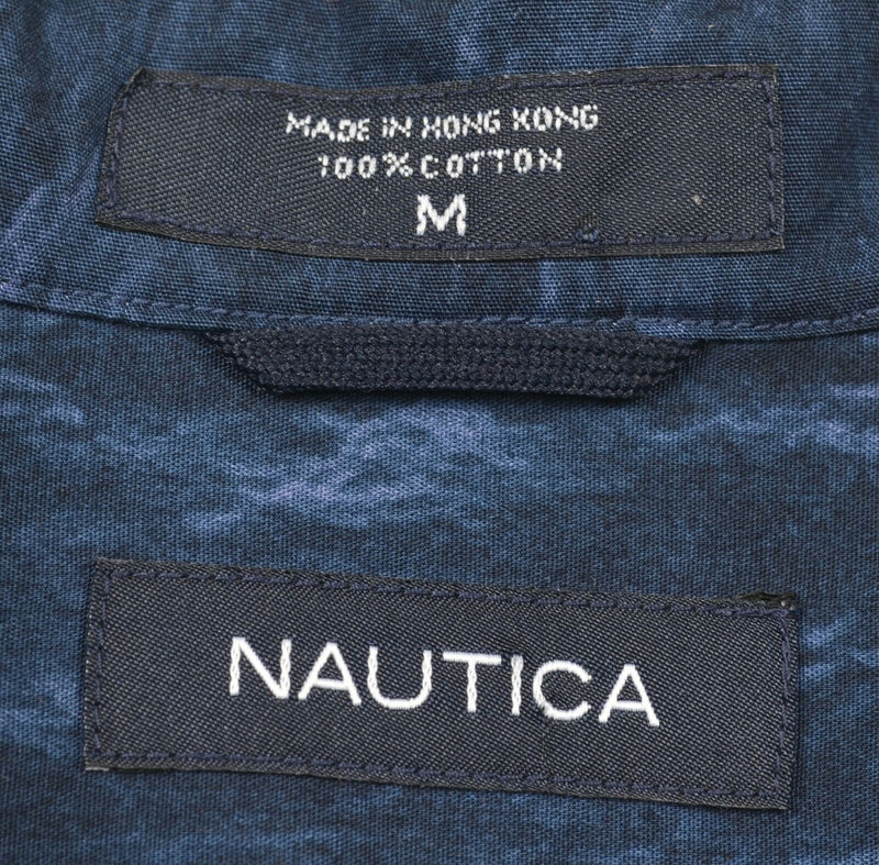 Vtg 90s Nautica Men's Sz Medium Sailboat Graphic Navy Blue Button-Front Shirt