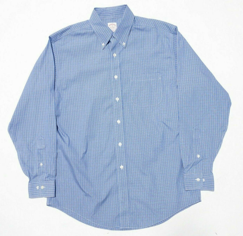 Brooks Brothers Non-Iron Button-Down Shirt Blue Plaid Men's Medium Regular Fit