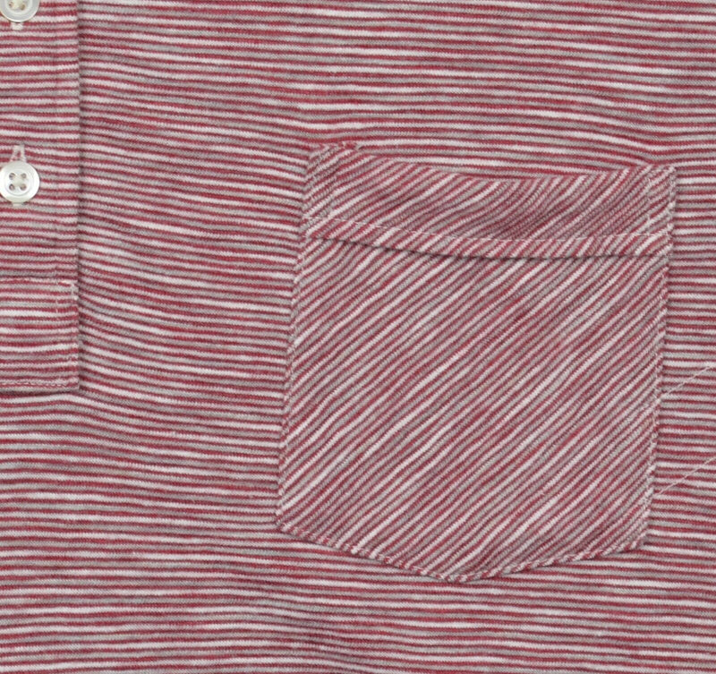 Billy Reid Men's 2XL Red Striped Cotton Poly Blend S/S Pocket Polo Shirt
