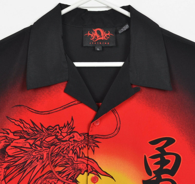 Dragonfly Clothing Men's Large Chinese Dragon Red Polyester Y2K Camp Shirt
