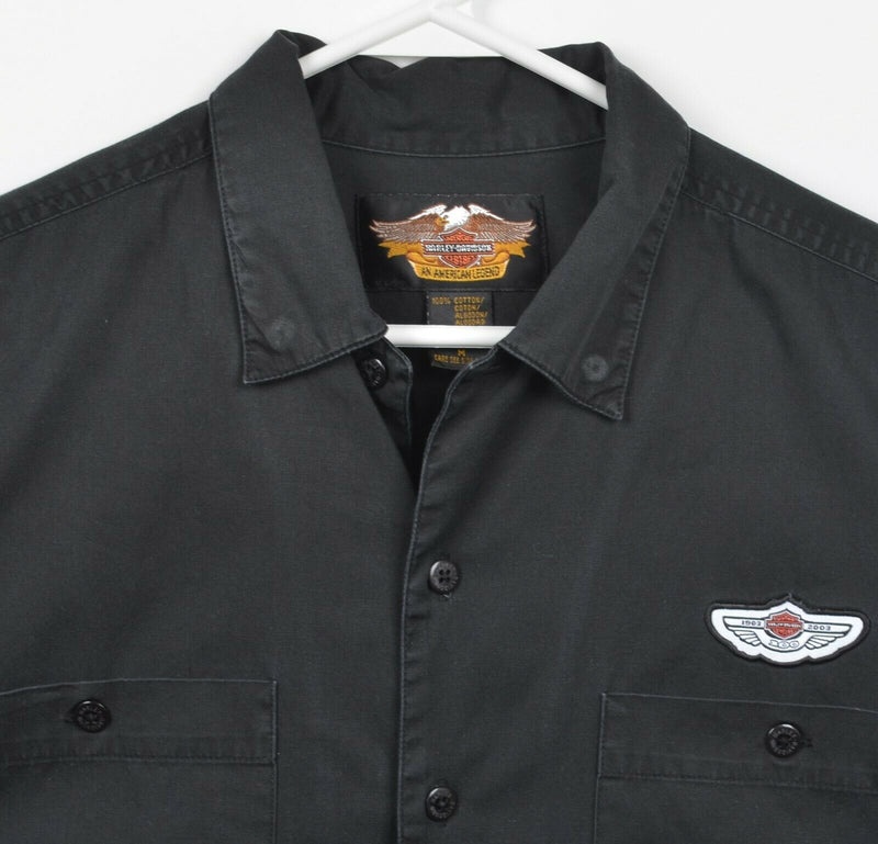 Harley-Davidson Men's Medium 100th Anniversary Black Biker Button-Front Shirt