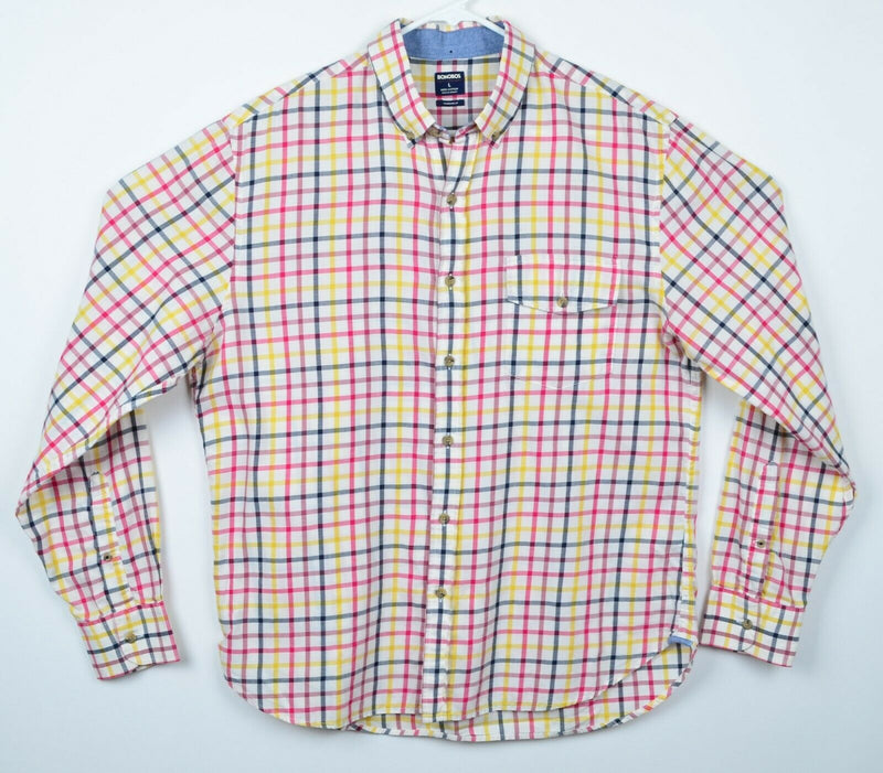 Bonobos Men's Sz Large Standard Fit Yellow Red Blue Windowpane Plaid Shirt