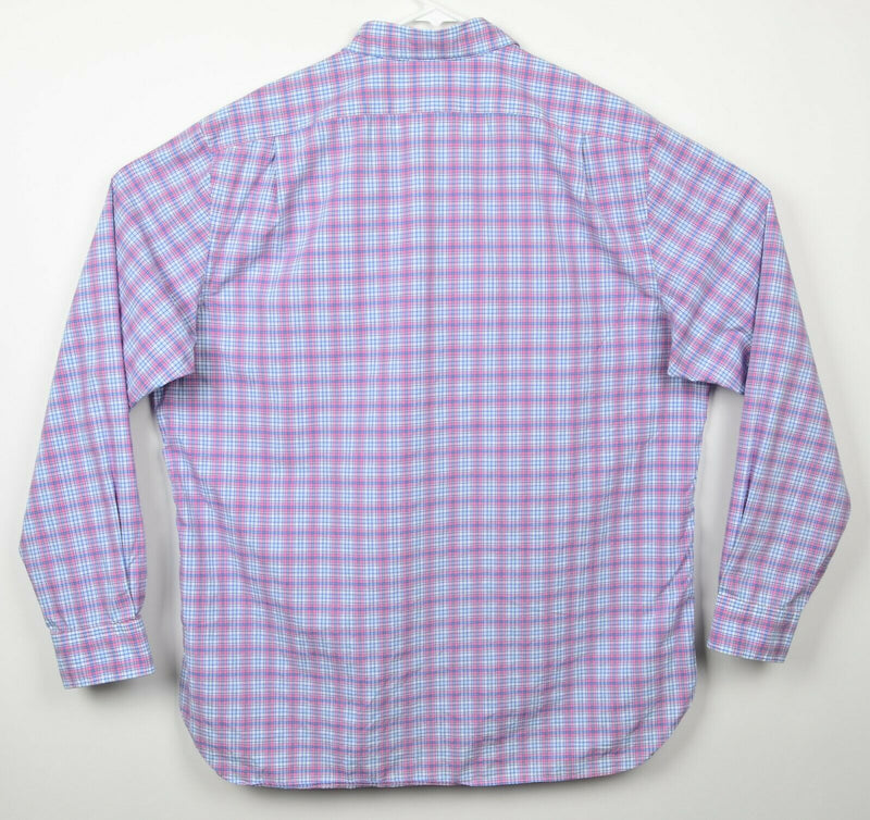 Polo Ralph Lauren Men's Sz XL Stretch Pink Blue Plaid Button-Front Shirt