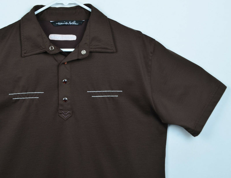 Travis Mathew Men’s Sz Medium Pearl Snap Brown Pima Cotton Western Golf Shirt