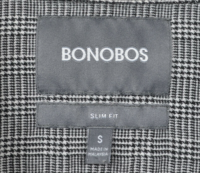 Bonobos Men's Small Slim Fit Black Glen Check Plaid Button-Front Shirt