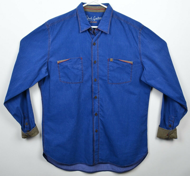 Robert Graham Jeans Men's Large Flip Cuff Blue Chambray Button-Front Shirt