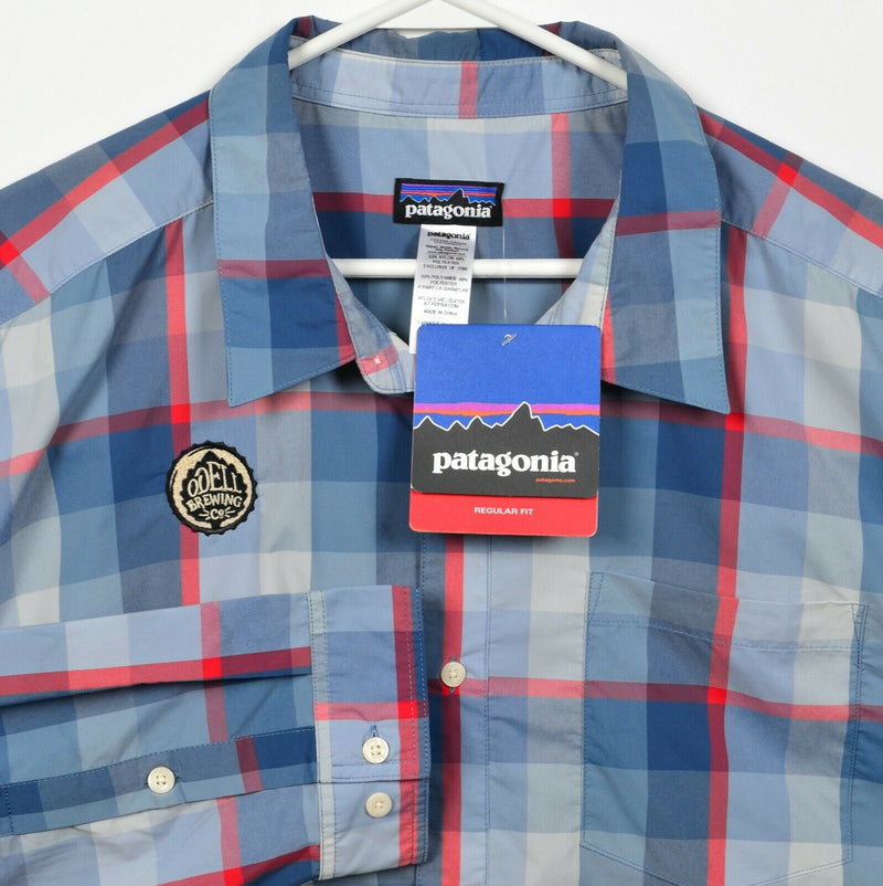 Patagonia Men's 2XL Blue Plaid Nylon Wicking Gone Again Shirt Odell Brewing